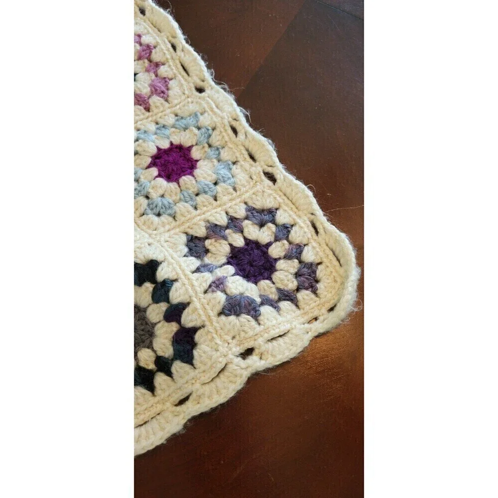 Granny Square Crochet Multicolor Cream Vintage Afghan Blanket